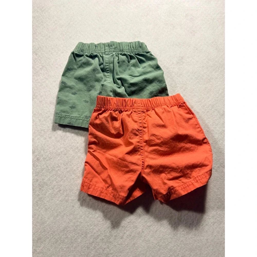 Carters Baby Boy Shorts Set 2 Pack Orange Sage Green Shark Print 9M Pull On